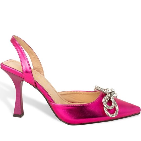 Chase + Chloe Shoes - Women’s Rhinestone Bow Slingback Pointed Toe Heel Pumps